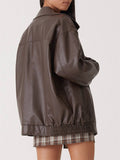 ‌Stylish Faux Leather Lapel Oversized Moto Jacket for Women