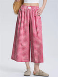 Women's Plaids Wide Leg Capri Pants Summer Casual Loose Fit