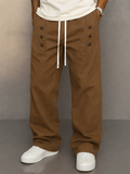 ‌Men's Casual Drawstring Loose-Fit Cargo Trousers with Bottons Decor
