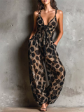 Womens V Neck Geometric Print Knot Front Harem Jumpsuit