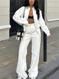 Women's Trendy Solid Color Cardigan Baseball Collar Sweatshirts & Sweatpants Outfit