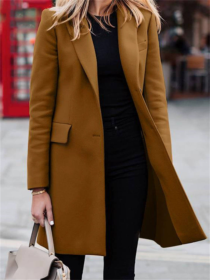 Women's Autumn Solid Color Mid-length Suit Collar Coat