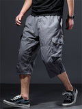 Men's Summer Casual Solid Color Cotton Pockets Cargo Capri Pants