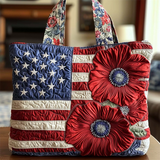American Flag Floral Quilted Canvas Tote Bag