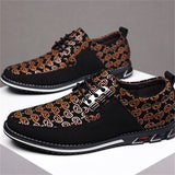Men's Casual Trendy Faux Leather Flats Lace Up Shoes