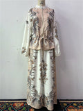 Women's 2Pcs Flowers Print Zip Up Drawstring Long Sleeve Shirt & Pants Set