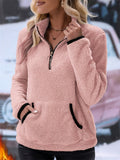 Women's Autumn Half Zipper Semi-high Neck Kangaroo Pocket Fleece Sweatshirts