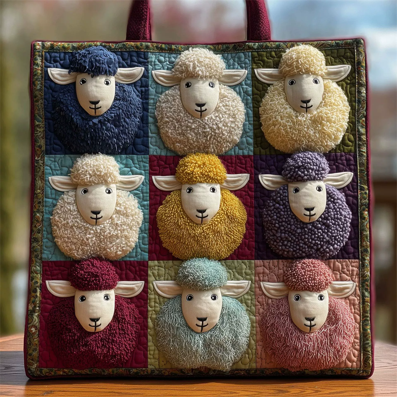 Adorable Colorful 3D Sheep Cartoon Canvas Tote Bag