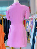 Women's 3D Flowers Short Sleeve Asymmetric Shoulder Suit Dress