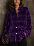 Women Velvet Textured Long Sleeve Button Down Shirts