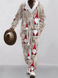 Men's Casual Christmas Elements Print V Neck Sweatshirts and Sweatpants Set