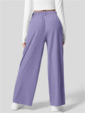 Women's Casual Solid Color Pleated High-Waist Drape Wide Leg Pants