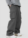 Men's Casual Streetwear Mid-Waist Loose Fit Multi-Pocket Cargo Trousers