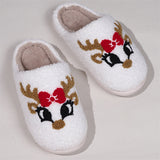 Christmas Little Deer Plush Lining Couple Home Slippers