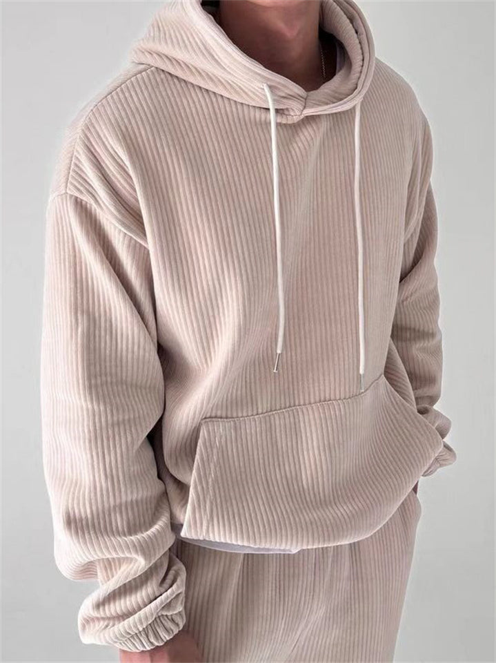 Men's Casual Vintage Corduroy Pullover Kangaroo Pocket Hoodie