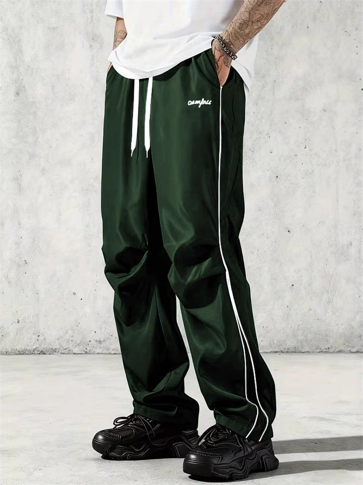 Mens Casual Streetwear Wide Leg White Side Stripe Letters Track Pants