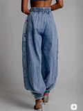 ‌Women's High-Waist Loose Fit Jogger Denim Pants Trendy Streetwear‌