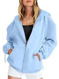 Ladies Pure Color Zip Up Streetwear Flowy Hoodies