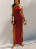 Female Sexy Split Beachwear Halter Neck Knit Cover-up Dress