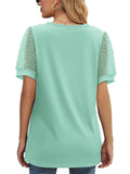 Women's Elegant Mesh Puff Sleeve V-Neck Slim Fit Shirt