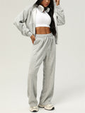 Women's Sporty Solid Color Slim Fit Cardigan Hooded Sweatshirts & Sweatpants Outfit