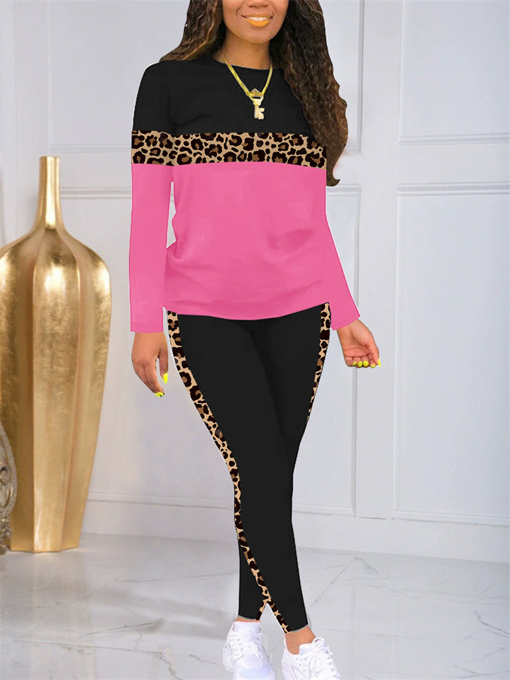Women's Leopard Patchwork Print Soft Matching Set