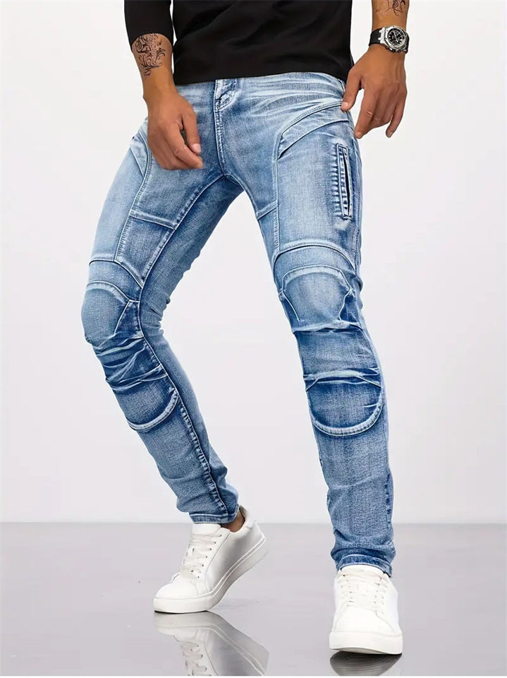 Men's Denim Motorcycle Mid Waist Skinny Jeans