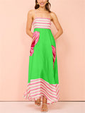 Women's Summer Holiday Style Leaf Print Big Hem Strap Maxi Dress