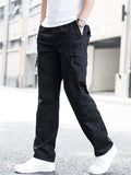 Simple Autumn Cotton Cargo Trousers for Men with Multiple Pockets