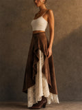 Women's High Waist Asymmetrical Faux Suede Maxi Skirt