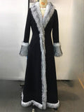 ‌Womens Black Faux Fur Fluffy Trimmed Suede Cardigan Coats