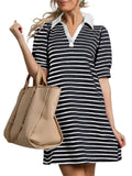 Women's Contrast Color Stripe Lapel Mini Dress