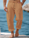 Mens' Casual Solid Color Cotton Linen Drawstring Pants