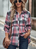 Women's Casual Contrast Color Plaid Lapel Long Sleeve Blouses
