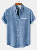 Men's Summer Holiday Style Contrast Trim Printed Lapel Short Sleeve Shirts