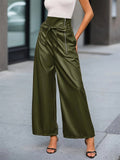 Women's High Waist Belted Wide Leg Faux Leather Pants