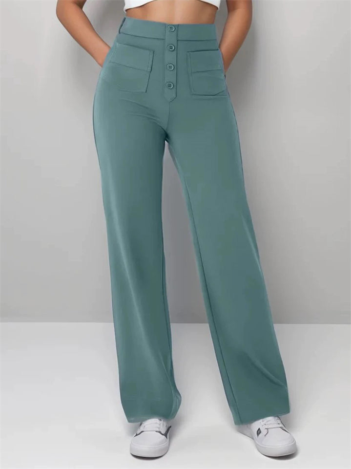 ‌Women's Casual High Waist Wide Leg Front Buttons Pants‌