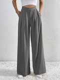 Women's Simple Commuter Style Pleated High-Waist Wide Leg Pants