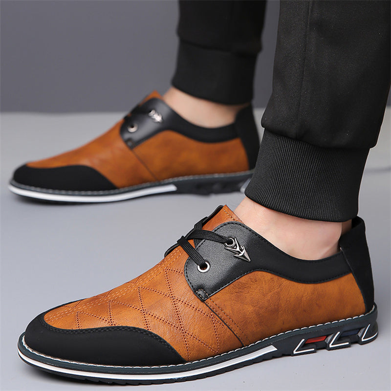 Men's Casual Contrast Color Faux Leather Flats Lace Up Shoes