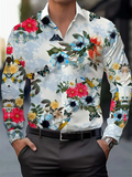 Men's Trendy Floral Print Lapel Collar Long Sleeve Casual Shirts