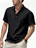 Men's Summer British Style Solid Color Polo Collar Short Sleeve Shirts