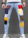 Male Light Blue Skinny Multicolored Patch Jeans