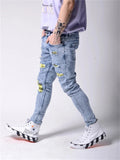 Trendy Male Stretch Embroidery Patchwork Jeans