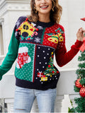 Women's Cute Christmas Elements Patchwork Jacquard Contrast Color Pullover Sweaters
