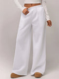 Women's Cozy Solid Color Elastic Waist Wide Leg Sweatpants