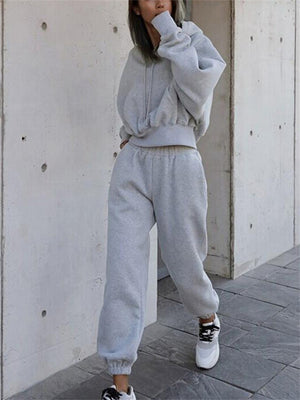 Winter Casual Solid Color Sports Hoodies + Loose Pants