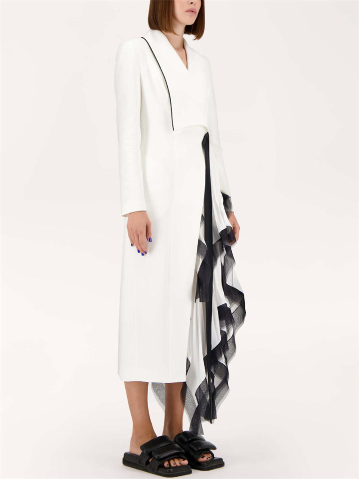Women's White Long Sleeve Asymmetric Patchwork Suit Coat