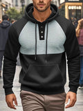 Men's Autumn Fleece Lined Pullover Pockets Block Color Hoodie