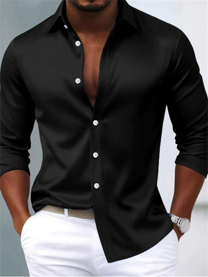 Men's Solid Color Nightclub Glossy Lapel Long Sleeve Shirts