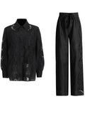 French Style Long Sleeve Elegant Women's Fashion Black Lace Set